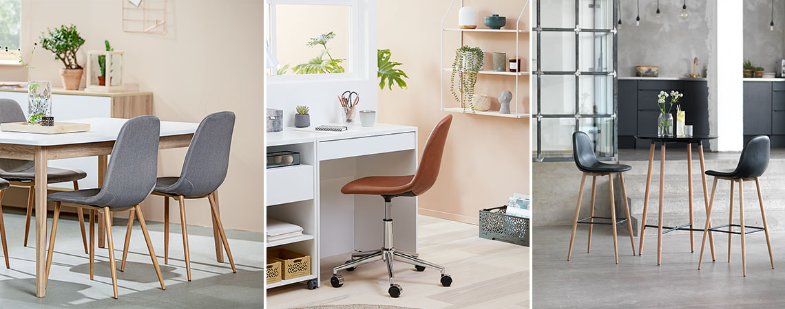 Različite vrste trpezarijskog nameštaja i kancelarijska stolica od veštačke kože