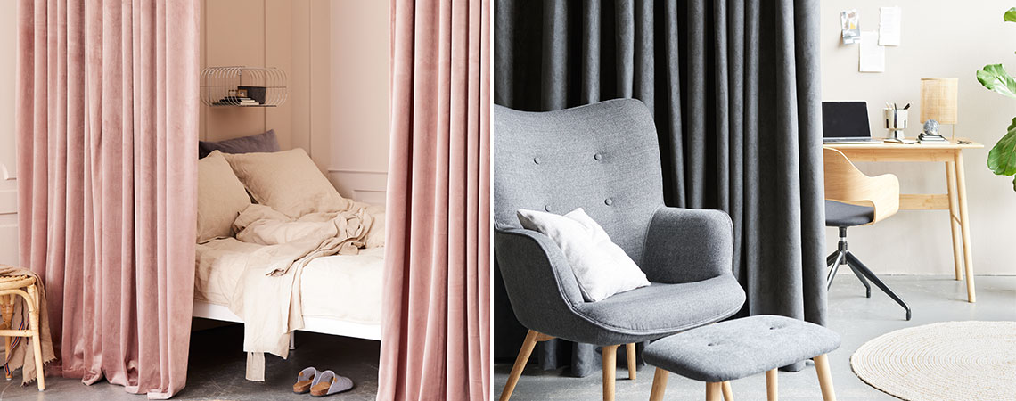Dva primera kako možete koristiti zavese za razdvajanje prostorija: Za spavaću sobu i za kućnu kancelariju