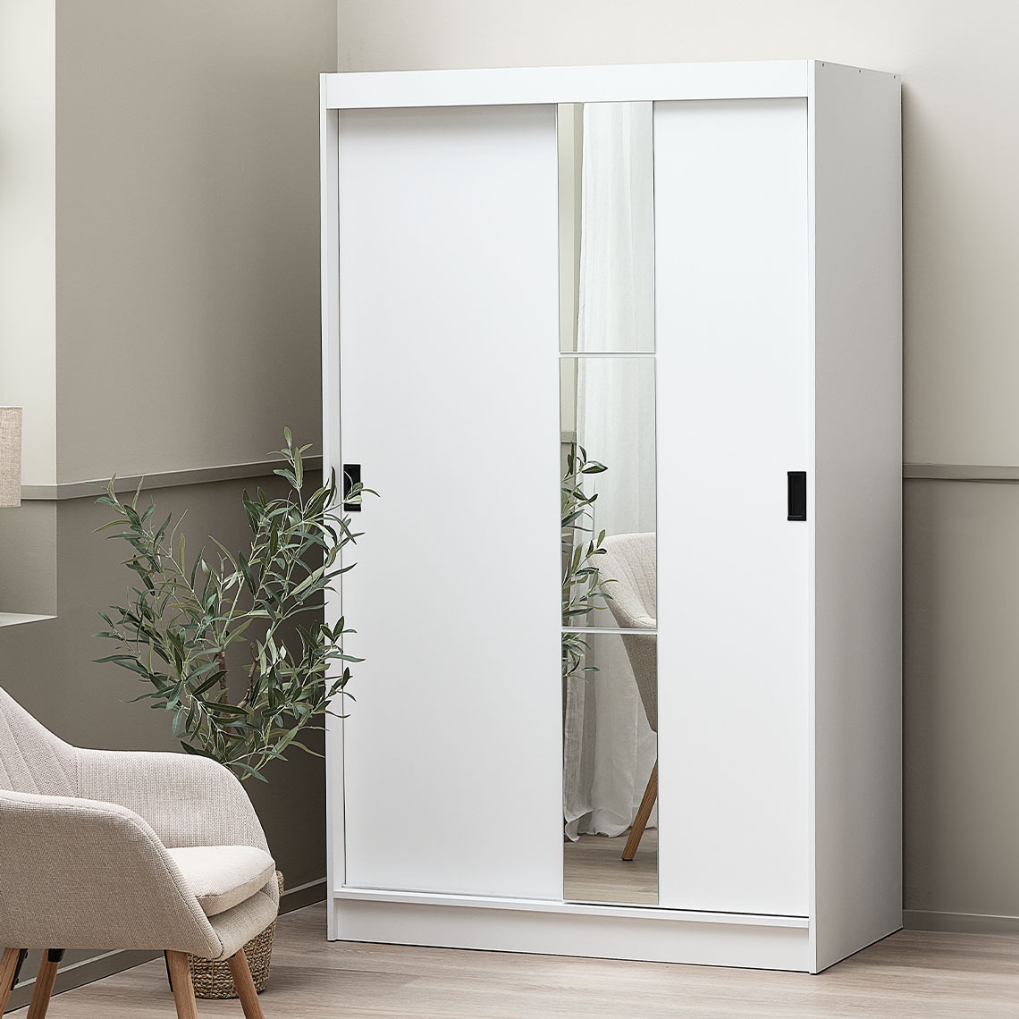 White sliding door wardrobe with mirror