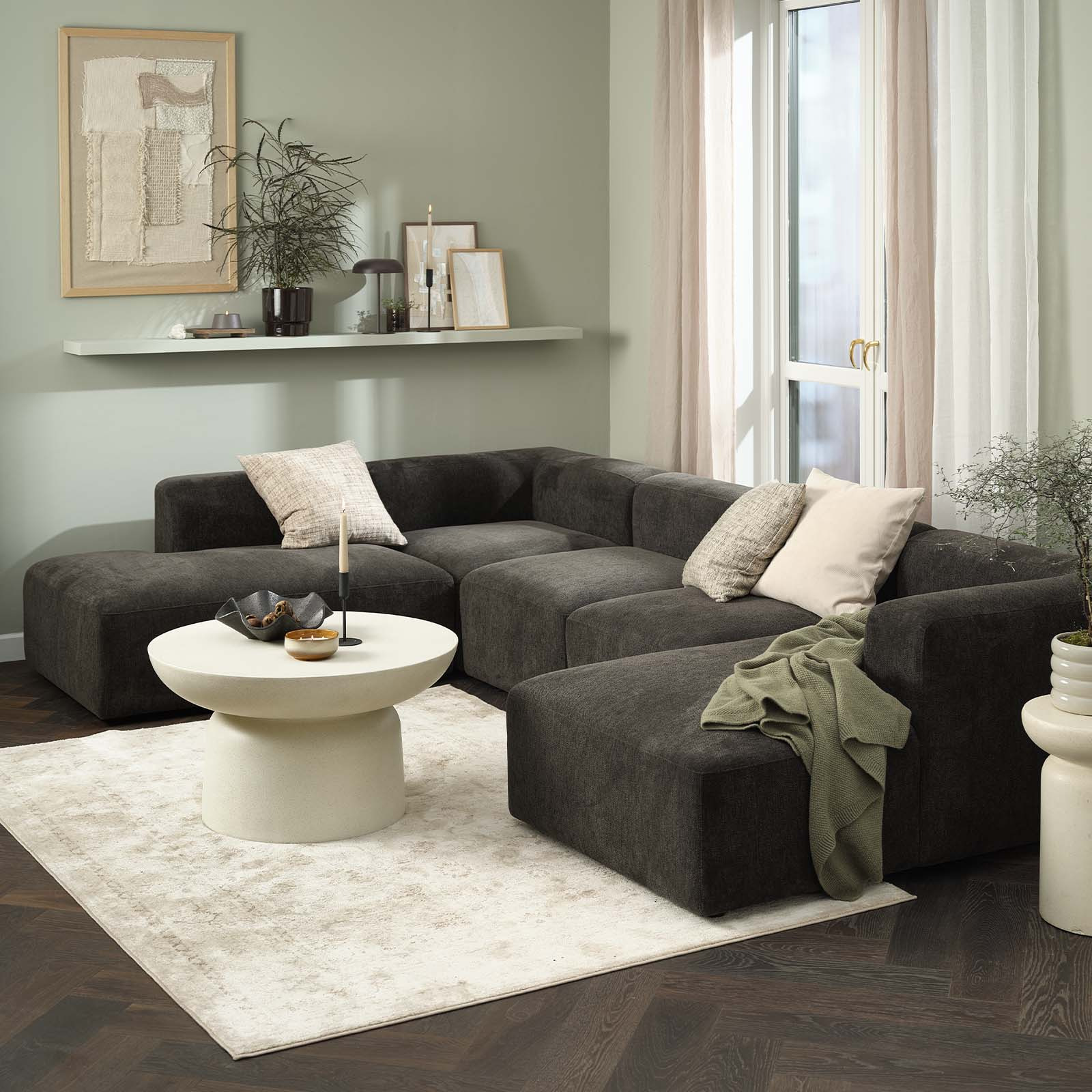 SKEJBY modular sofa Dark brown modular corner sofa with two corners and open ends in living room